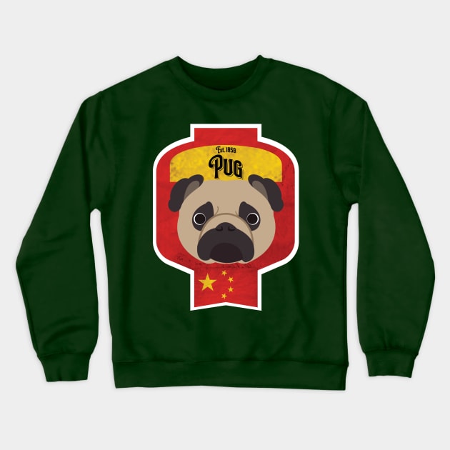 Pug - Distressed Chinese Pug Beer Label Design Crewneck Sweatshirt by DoggyStyles